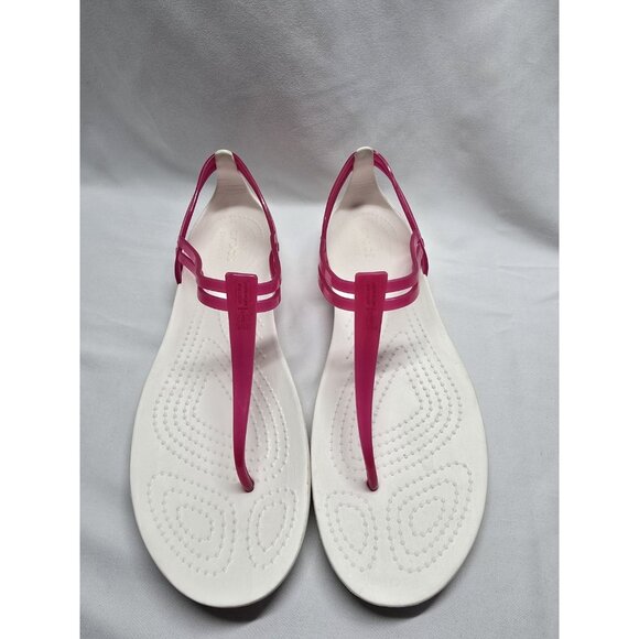 Crocs Isabella White And Pink T-Strap Iconic Comfort Sandal Size 9 Women's - Picture 3 of 15